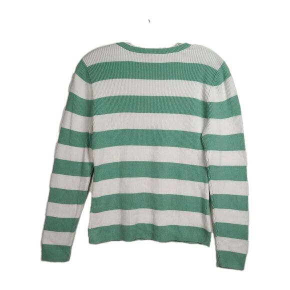 Croft & Barrow V-Neck Sweater Women's M Mint Green/White Stripes Long Sleeves - Picture 2 of 9